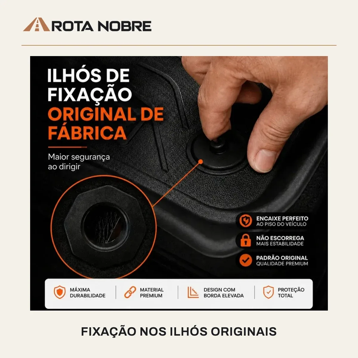 Ilhós de fixação no padrão original de fábrica: não escorrega